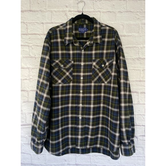 Pendleton WOOLENMILLS Wool Flannel Shirt Size XXL  PLAID BLUE/GREEN - Picture 16 of 16